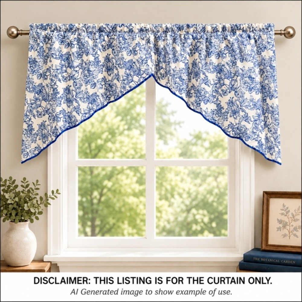 Waverly Garden Room Blue Floral Toile Tier Curtains 36x36 Pair New